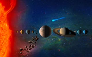 Картинка meteor, the solar system, звезда, солнце, планета, космос, солнечный, система