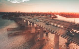 Картинка entorno, puesta, puente, мост, автомобили, город