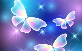 Картинка glowing butterflies, абстрактные, звезды, бабочки, блестящие, светящиеся, сверкающие