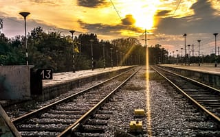 Картинка cloudly, rails, tran station, train station, закат, поезда, станция
