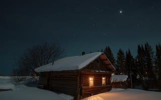 Картинка небо, ночь, зима, дом
