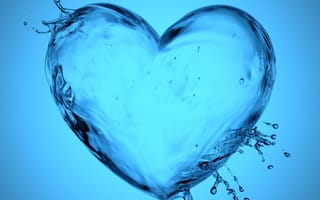 Картинка love, aqua heart, любовь, синие, сердце, вода, капли, лед, брызги, аква