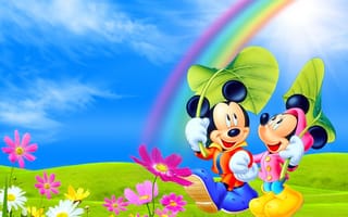 Картинка disney, after the rain, радуга, дисней, дождь, маус, микки, минни