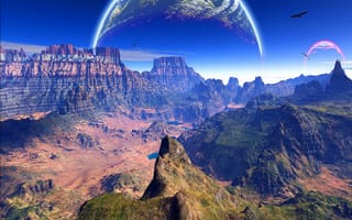 Картинка flying hawks, mountain moon, natures best, луна, горы, лучшие, полет