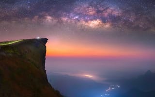 Картинка amazing view, небо, звезды, город, горы, вид, удивительные