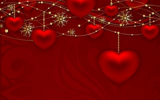 Картинка love, red hearts, любовь, абстрактные, красые, золотые, сердце, векторные