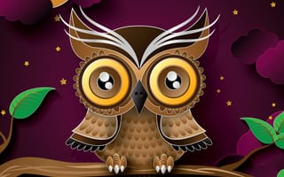 Картинка art, арт, птицы, сова, ветка