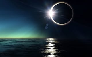 Картинка море, луна, солнце, затмение