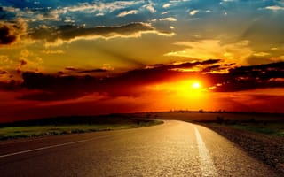 Картинка природа, небо, пейзаж, цветные, дорога, облака, солнечный свет