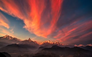 Картинка land, tibet, природа, небо, закат, классные, горы, прекрасные