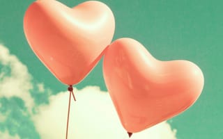Картинка love, twin heart balloons, любовь, небо, сердце, облака, шары
