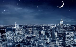 Картинка night city, ночь, город, луна