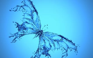 Картинка aqua butterfly, синие, вода, бабочки, капли, брызги, аква