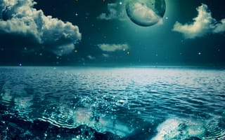 Картинка природа, ночь, вода, море, волны, луна, лунный свет
