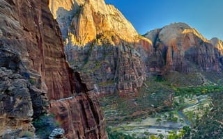 Картинка 4k, uhd, usa, природа, закат, солнце, деревья, горы, сша, восход, долина