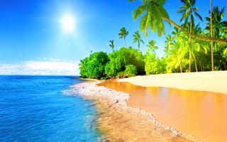 Картинка beautiful tropical, paradise beach blue sky, синие, прекрасные, небо, пляж, тропические, рай