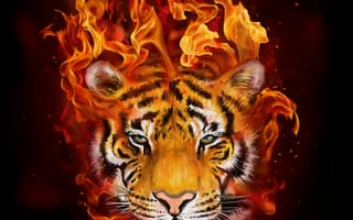 Картинка tiger paint, абстрактные, животные, огонь, тигр, рисунки, картина, гореть
