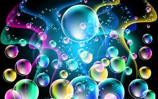 Картинка абстрактные, неоновые, пузыри, блестящие, сверкающие, круглые