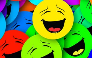 Картинка абстрактные, синие, красые, зеленые, фиолетовые, желтые, смайлы, аква