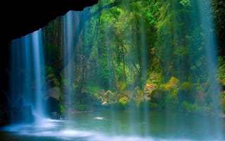 Картинка природа, прекрасные, зеленые, вид, водопад