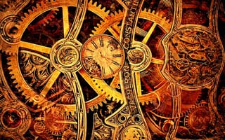 Картинка clockwork, steampunk, золотые, часы, шестерни