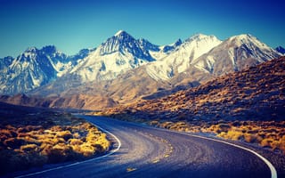 Картинка mountain road, природа, пейзаж, дорога, горы, поле