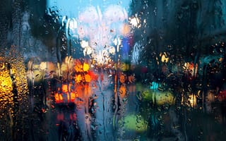 Картинка вода, город, дорога, дождь, стекло, путь