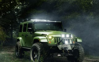 Картинка jeep, land, led headlight, off-road, jeep trees landscape, пейзаж, дорога, деревья, джип