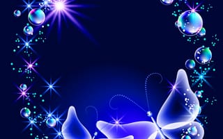 Картинка абстрактные, синие, цветные, неоновые, бабочки, сияние
