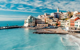 Картинка синие, море, италия, берег, дома