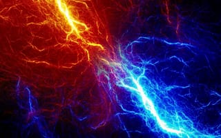 Картинка conflict, абстрактные, цветные, неоновые, огонь, лед, молния
