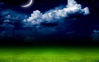 Картинка moon field grass, moon light, пейзаж, луна, свет, трава, поле