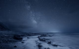 Картинка reflecting infinity, природа, ночь, пейзаж, море, звезды, пляж, океан, бесконечность, путь, млечный