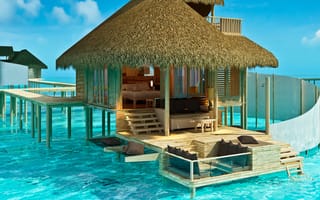 Картинка qhd tropics, море, океан, тропические, рай, дом, тропики