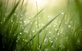 Картинка природа, трава, боке, солнечный свет, капли дождя, капли воды