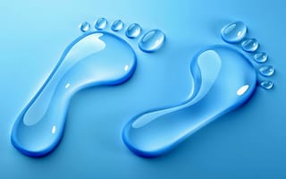 Картинка feet, prints, footprints, синие, вода, стекло