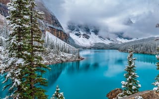 Картинка пейзаж, зима, снег, горы, озеро, холодное