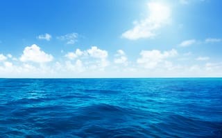 Картинка синие, небо, вода, море, океан, солнечный свет, горизонт