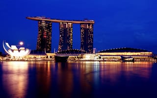 Картинка город, огни, сингапур, отель, вечер