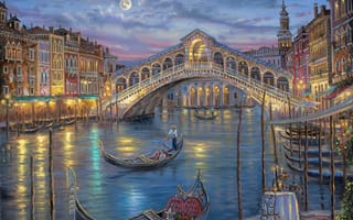 Картинка венеция, живопись, ночь, last night on the grand canal, луна, robert finale