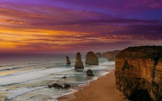 Картинка пляж, двенадцать апостолов, закат, австралия