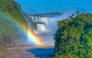 Картинка радуга, водопад, горы, джунгли