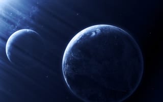 Картинка light effect, planets, dark, blue, sci fi