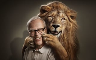 Обои улыбка, мужчина, лев