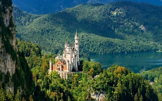 Картинка Германия, лес, замки Германии, красота, замок, озеро, горы