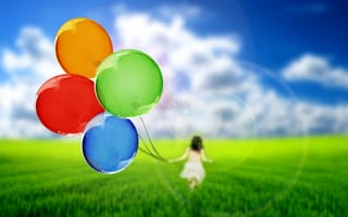 Картинка девушка, шарики, воздушные шары, настроения, силуэт