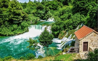 Обои природа, река, водопад, парк, хорватия, лес, водопады