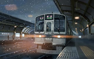 Картинка Япония, аниме, станция, поезд