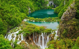 Картинка деревья, водопады, каскад, Плитвицкие озера, Национальный парк, Хорватия