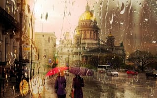 Обои город, санкт-петербург, сквозь залитое дождем стекло